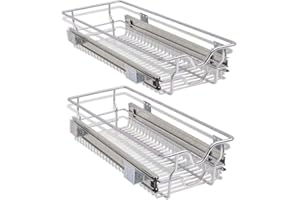 BAKAJI - Cajón telescópico para Muebles de Cocina - Cesta de Almacenamiento extraíble - Ahorra Espacio - Riel de Acero Inoxidable - Medidas 30 cm - Juego de 2 Unidades