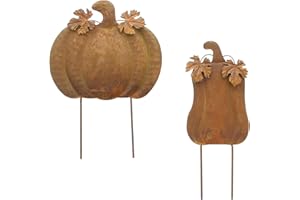 ‎FRANK FLECHTWAREN FRANK FLECHTWAREN Autumn stake pumpkin, set of 2, metal, rust look, dimensions: 10 x 24 cm, 17 x 25 cm, trendy garden, balcony decoration, versatile