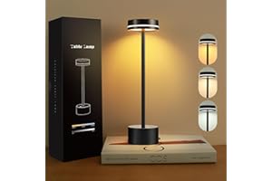VKH Lampada da comodino LED senza fili in metallo Nera, 3 modalità di luce, touch e ricarica USB-C, lampada da tavolo moderna per camera da letto, soggiorno, ufficio o tavolo da pranzo