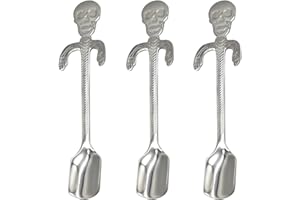 AYVRUOP AYV 3 Pezzi Cucchiaino da Teschio,Cucchiaino da Caffè Teschio in Acciaio Inossidabile 304,Cucchiaino da tè Con Design Appeso a Teschio,Cucchiani da Caffè,Cucchiaini da Dolce,Silver