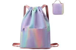 RisePlus Sac à Dos Cordon Grand Imperméable ， Sac de Sport Femme/Homme Multifonction pour Piscine, Gym, Shopping, Voyage ， Sac à Dos Léger Pliable avec Poches Multiples ， 43x32x16cm