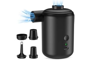 AUOKAI Bomba De Aire Eléctrica, Inflador Electrico Portátil con 4 Boquillas, Bomba de Aire 2 en 1 Inflardor y Desinfladora Recargable para Colchon Hinchables, Juguetes Hinchables, Piscinas Hinchables