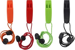KASESSS 4 Pcs Emergency Whistle, Super Loud Safety Whistle, Plastic Whistle with Adjustable Reflective Lanyard, Safety Survival Whistle for Outdoors, Hiking and Mountaineering(Black,Red,Orange,Green)