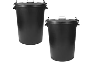 S&MC GARDENWARE CrazyGadget Large Black Plastic Dustbin Garden Storage Unit Bin Clip On Locking Lid Heavy Duty - for Rubbish Waste Animal Feed etc. - SET OF 2 (110L)