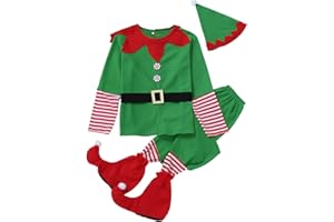 GENERIC Elf Costume Christmas Elfs Cosplay Costume Full Set for Girls Boys Men Women Christmas Fancy Dress Party Short Sleeve Santa Dress+ Pants+Leg Warmer+Hat+ Belt Xmas Santas Festive Outfit
