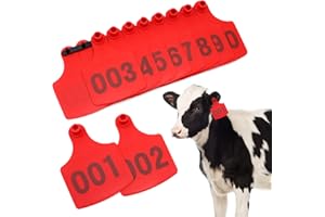 LIUCOGXI Cattle Ear Tags,100PCS Numbered Plastic Livestock Ear Tags 4.1x3 001-100 Livestock Identification Cards Plastic for Cow Cattle Pig Swine（Red）