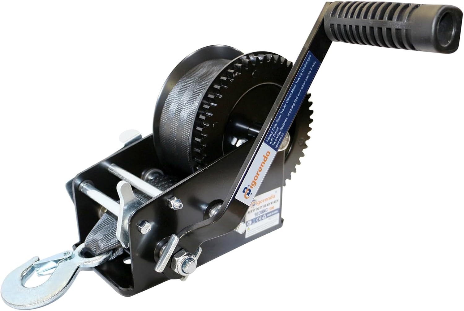 Hand Winch, Boat Trailer Winch Hand Winch with 10M (33FT) Polyester Strap and Two-Way Ratchet, 3500LBS Pulling Capacity, Heavy Duty Manual Operated Hand Crank Winch for Trailer, Boat or ATV Towing