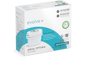 Aqua Optima Wasserfilterkartusche, Evolve+ 6er Pack (Vorrat für 6 Monate), kompatibel mit Brita Maxtra+ & PerfectFit*, 5-stufiges Filtersystem reduziert Chlor, Kalk und andere Verunreinigungen