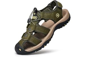 ZYLDK Sports Outdoor Sandals Summer Men's Beach Shoes Closed-Toe Shoes Leather Casual Trekking Walking Hiking Touch Close Strap Sandals for Men