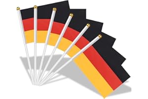 AhfuLife Klein Deutschland Flagge für Deutsche Deko 2025, 30 Stück 14 × 21 CM Deutsche Mini Handgehaltene Flaggen mit Stab für Damen Fußball EM Eurovision 2025 WM Haus Garten Bar Party Dekoration