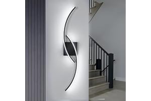 GOECO Applique da Parete Interno, 27W 3000LM Lampada LED da Parete Lungo Design Curvo in Alluminio, Moderne Luce a Parete Luce Bianca Fredda 6500K per Camera da letto Soggiorno Scala Cucina, Nero 80 CM