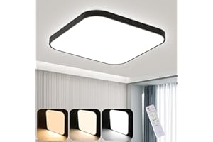 ZMH Plafonnier LED Variable - 15W Salle de Bain Plat Noir 27cm Salle de Bain Plafonnier Carré avec Télécommande Lampe de Chambre IP44 Etanche pour Chambre Cuisine