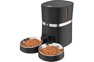 WELLTOBE Distributeur Croquettes Chat Automatique 4L pour Chats & Chiens | Intelligent WiFi 2.4G | contrôle APP | Programmable | Bols Doubles | Fonction d'enregistrement 10s | Max.6 Repas (Black)
