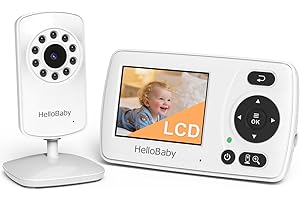 HelloBaby Baby Monitor,Upgrade Video Baby Monitor with Camera and Night Vision, 8 Languages,ECO Mode, No WiFi for Privacy,2X Zoom,Alarm Function