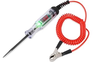 AKOZON 6V 12V 24V DC Car Circuit Tester, Insulation Tester,Voltage Tester with Crocodile Clip & Indicator Light Automotive Long Probe Pen Electrical Circuit Continuity Tester with Digital Display