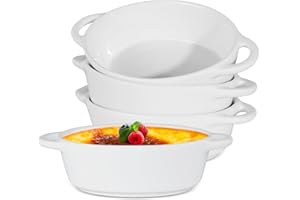 ICEBLUEOR Lot de 4 petits plats de cuisson en céramique de 300 ml avec poignées pour four, plats à lasagnes en céramique pour pâtes, tartes, quiche, tartes, crème brûlée, soufflé (18,5 x 11 x 4 cm)