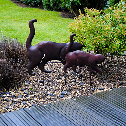 2er Set Katzen Pflanzstecker Metallstecker Edelrost Optik Blumenstecker Garten Deko