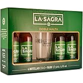 La Sagra - Pack 4 Cervezas de 330 ml de La Sagra Doble Malta - Alc. 6,4 Vol. - Pack de 4 botellas de 33cl + Vaso 1/2 pinta - 
