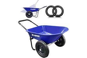 X-COTEC Carriola, Carriola in Plastica da Giardino 2 Ruote, Carico Massimo 220 kg, 100L, Blu Carriola in Gomma Piena con Cerchione in Metallo, Due Camere d'aria Extra