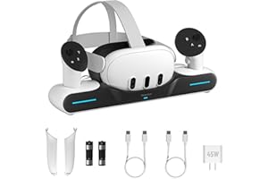 Maecker Rapide Station de Charge pour Quest 3 Station de Chargement Support pour Contrôleurs de Casque avec 2 Piles Rechargeables Accessoires pour Quest 3 - S3