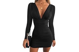 Haibang Vestito Donna Elegante Maniche Lunghe Sexy Mini Abito da Sera Vestito Corto Scollo a V Casual Bodycon Dress Aderente Vestiti de Discoteca Sera Cocktail Party Tubino Autunno Inverno
