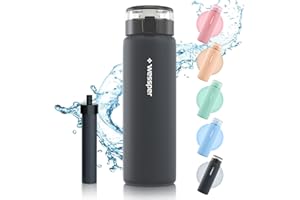 Wessper Botella de Vidrio de Borosilicato, Botella de Agua con Filtro 680 ml, Sin BPA | para el Gimnasio, la Escuela, para Niños y Adultos – Grafito