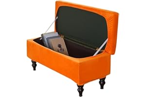 XGANGM Rectangle Ottoman Cover Velvet with Lid Large/Medium/Small Storage Ottoman Bench Slipcovers Folding Ottoman Cover Stretch Footstool Cover Rectangle Pouffe Covers,Orange,1Small