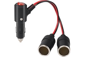 Thlevel Rozdzielacz zapalniczki samochodowej wtyczka adapter samochodowy 19AWG 15 cm przedłużacz z przełącznikiem i bezpiecznikiem 10 A do 12 V-24 V motocykli, ciężarówek dostawczych, kamperów