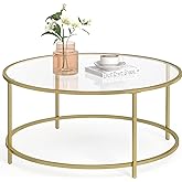 VASAGLE Runder Couchtisch, Wohnzimmertisch mit Stahlgestell, Salontisch, Beistelltisch, golden LGT21G