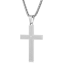 ZUWIJEQ 1 stuks kruishalsketting voor heren en jongens, kruisketting, ketting, zilver, roestvrij staal, mannen, hanger, kruis, halsketting, sieraden voor dames, sieraden, geschenken, kruisketting