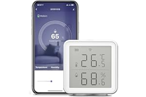 Geevorks Termómetro Higrómetro WiFi,230ft Sensor de Humedad de la Temperatura Compatible con Alexa+Pantalla LCD,para Hogar,Dormitorio,Como Sótanos,Cobertizos,Garajes