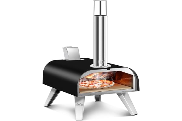 BIG HORN OUTDOORS Four à Pizza Extérieur 30,5 cm avec Pierre à Pizza - Four à Granulés de Bois Portable - Pour Camping, Pique-nique et Fête de Jardin - Noir