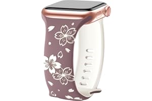 AMSKY Dwa odcienie kwiatowe paski kompatybilne z paskiem Apple Watch 40 mm 41 mm 44 mm 45 mm 38 mm 42 mm dla kobiet, grawerowane kwiaty silikonowy pasek kompatybilny z iWatch Series Se 9 8 7 6 5 4 3 2