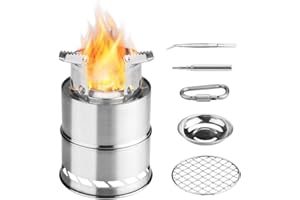Awroutdoor przenośny piec na drewno, kuchenka kempingowa, kuchenka turystyczna, składany i wiatroszczelny, ze stali nierdzewnej, na kemping, do BBQ, pikników, do wędrówek na świeżym powietrzu