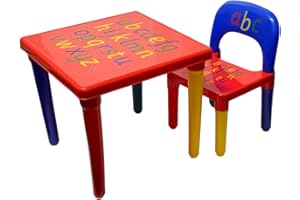 Trendi ABC Alphabet Plastic Table & Chair Set - Vibrant, Durable Kids Furniture for Learning & Play | Toddlers | Multi-Color Plastic Furniture for Kids UK (Red & Blue)