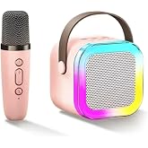 K12 Kablosuz Bluetooth Hoparl&ouml;r Pembe Karaoke Mikrofon 5 Ses Efektli Rgb Hd Stereo Ses Usb/sd/fm