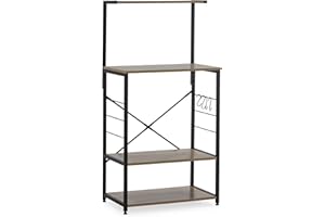 HOMN LIVING Mueble de Cocina África para microondas 4 estantes, Color Roble/Negro, 60 cm (Ancho) 40 cm (Profundo) 123 cm (Altura)