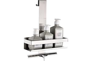 HomeHeng Mensola Doccia da Appendere, Portaoggetti per Doccia Sospeso, Staffa per Shampoo per Mensola per Doccia in Nichel Spazzolato con Ganci per Cabina Doccia in Vetro,H30BN-1DH