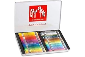 Caran d'Ache Neocolor II, Pastels à la Cire aquarellables, Crayons à la Cire Aquarellables Lot DE 40 et 1 cartes postales EMI Craft