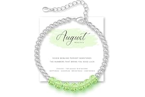 MUCCA August Birthstone Bracelets for Womens Adjustable 925 Sterling Silver Bracelet Natural Peridot Crystal Birthstone Jewelry Stylish August Birthday Gifts for Women and Friend