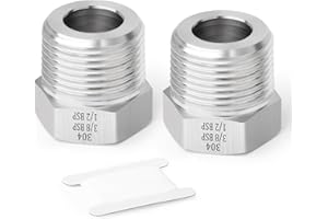 TAISHER 2 pezzi forgiati di boccola esagonale del riduttore dell'acciaio inossidabile 304, 1/2" BSP maschio a 3/8" BSP femmina, riduzione del raccordo adattatore del tubo di forgiatura