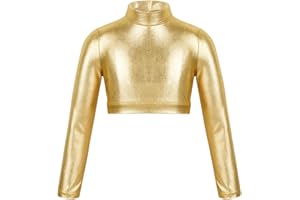 ranrann Top de Danza Ballet Manga Larga para Niña Maillot de Charol Brillante Leotardo de Gimnasia Rítmica Camiseta Deportiva Patinaje Fitness