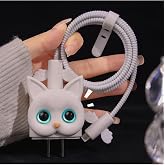 PSR aksesuar (5173) Beyaz Kedi Şarj Kılıfı, Şarj Kablosu &Ouml;rme Aparatı, Toparlayıcı, Kablo Koruyucu iPhone 18W/20W ile uyumlu
