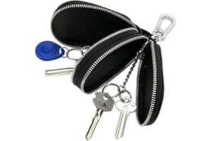 Esdrem Unisex Genuine Leather Key Case Holder Double Zipper Car Keychain Wallet Coin Purse (Black Gourd Shape)