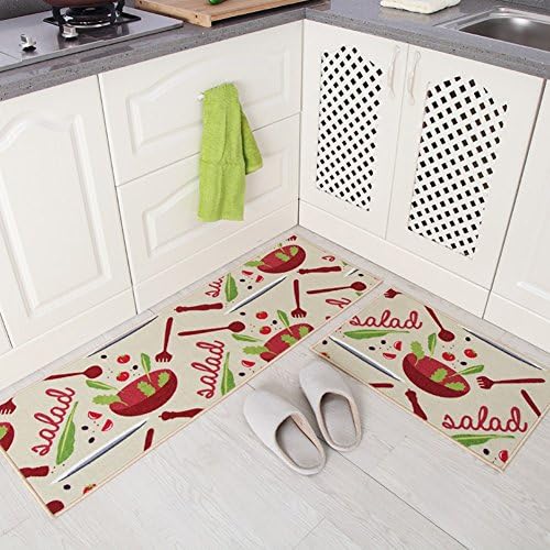 Indeedshare Kitchen Rugs Rubber Backing Decorative Non-Slip Doormat Runner Area Entrance Mats Sets 2 Pieces