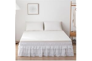 POIUYT Gonna da Letto Singolo/Matrimoniali/Una Piazza e Mezzo Mantovana Giroletto 180 x 200 Tre Lati Tessuto Elastica Bedskirts Tinta Unita Pizzo Vestiletto - Lunghezza 38 cm/14.9''