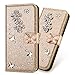 Produktbild Slim 3D Butterfly Bling Glitter Glitzer Diamond Musterg Ledertasche Slim Retro Bookstyle mit Standfunktion Karteneinschub Magnetverschluss Brieftasche Flip Wallet Hülle Schutzhülle für Huawei P20 Lite