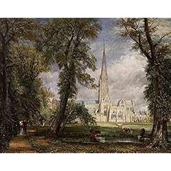 Berkin Arts John Constable Giclee Imprimir en Lienzo-Pinturas Famosas Arte Fino Póster-Reproducción Decoración de Pared(Catedral de Salisbury Desde el jardín del Obispo) Tamaño Grande 99.1 x 78.1cm