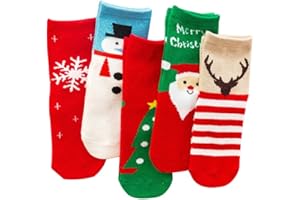 TOYANDONA 5 Pair Kids Christmas Socks Winter Warm Socks with Cotton Christmas Element Pattern Christmas Party Favors Gifts Red Size S
