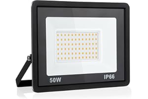 PSATFITO G Faretto LED da Esterno da 50w, LED da Cantiere Super Luminose da 5400 Lm, Ip66 Impermeabile, Proiettore per Esterni da 3000K per Magazzino, Garage, Cortile, Confezione da 1